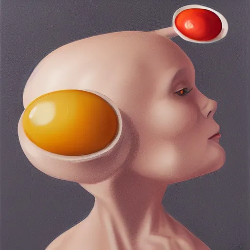 Prompt: portrait of a conundrum, eggs on canvas, condiments trending on artstation