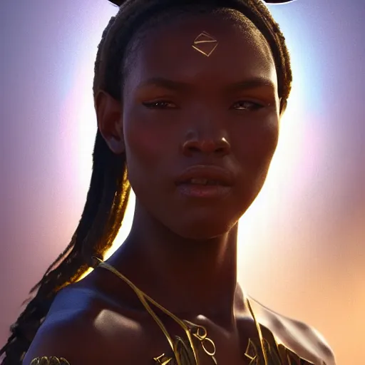 Prompt: a beautiful Zulu princess, epic, epic lighting, character portrait, james gurney, character concept style trending on artstation, detailed face, concept art, detailed, octane render cinematic, photo-realistic, 8k, high detailed