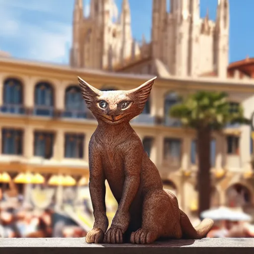 Prompt: A wild humanoid Puma holding a fresh beer with its paws in the city centrum from Palma de Mallorca with Palma Cathedral in the background, highly detailed, octane render