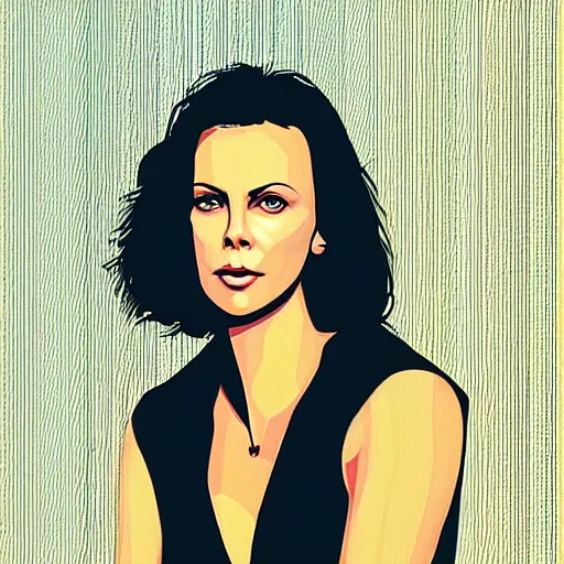 Image similar to “ charlize theron retro minimalist portrait, ultra detailed, by jean giraud, 8 k ”