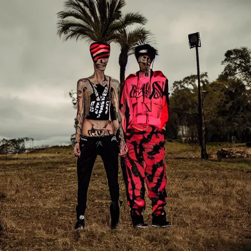 Image similar to outlive streetwear collection, fashion show, lookbook, in the style of grand chamaco and pedro conti and stanley kubrick, inspired by die antwoord, photorealistic, epic, super technical, cinematic still