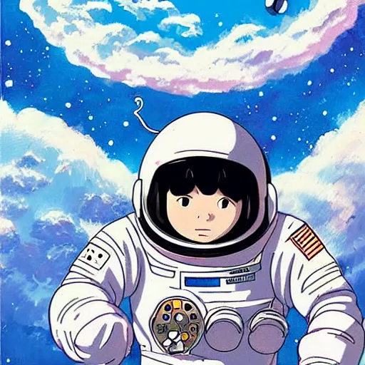 Image similar to astronaut in space by studio ghibli