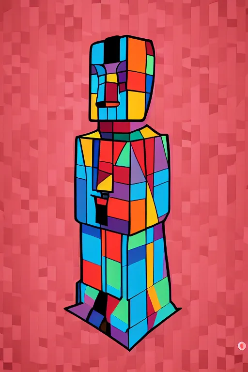 Image similar to cubist moai statue cutout digital illustration cartoon colorful beeple