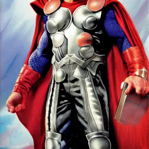 Image similar to jim varney as thor, painted by alex ross