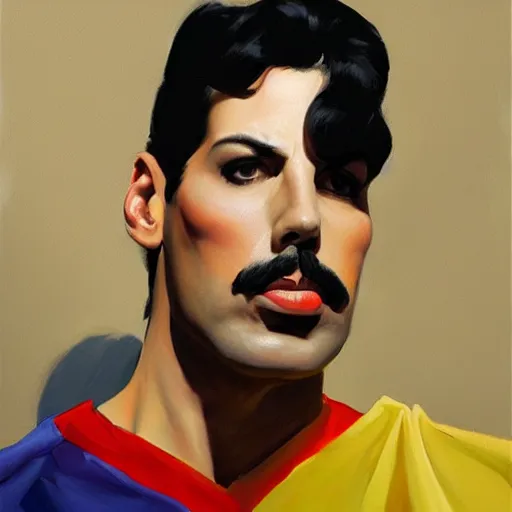 Image similar to greg manchess portrait painting of freddie mercury as super mario, medium shot, asymmetrical, profile picture, organic painting, sunny day, matte painting, bold shapes, hard edges, street art, trending on artstation, by huang guangjian and gil elvgren and sachin teng