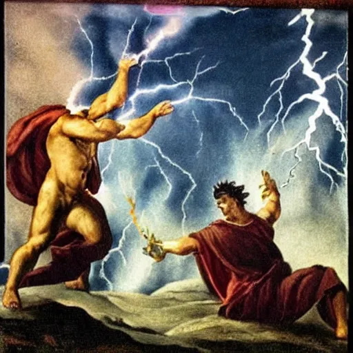 Prompt: zeus throwing lightning bolts