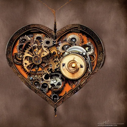 Image similar to hyper realistic steampunk heart, hyper detailled, 4 k