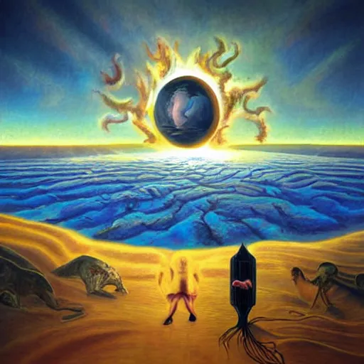 Prompt: the surreal flat painting of an image of the last day on earth, artistic by joshy sly and / or bryen frost, surrealism