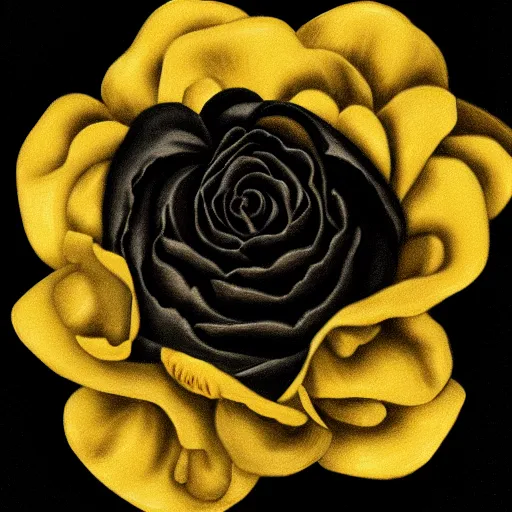 Image similar to black peonies gold roses black background photorealism