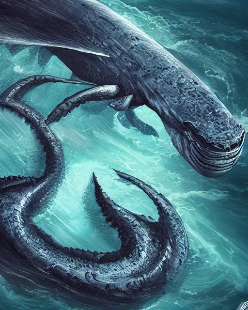 Prompt: aerial view, dark sea, swimming leviathan, fantasy art, trending on artstation