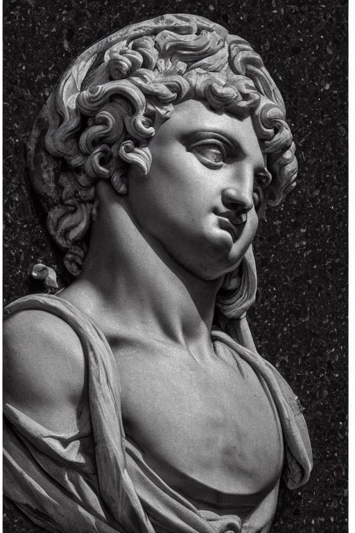 Image similar to Adam, face, closeup, ultra detailed, black granite, Guido Reni style