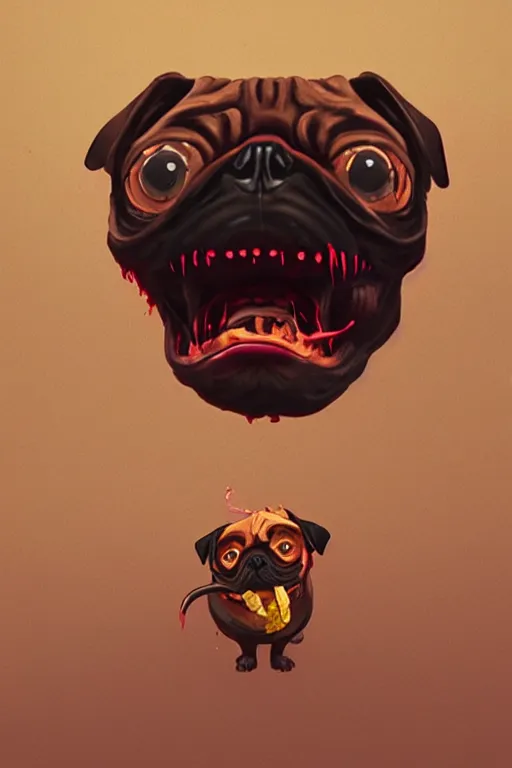 Image similar to demon pug eating flesh. art by mike winkelmann, sticker, illustration, highly detailed, artstation