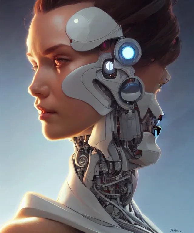 Image similar to a robot with a human face removed, sci - fi face, elegant, highly detailed, digital painting, artstation, concept art, smooth, sharp focus, illustration, art by artgerm and greg rutkowski and alphonse mucha