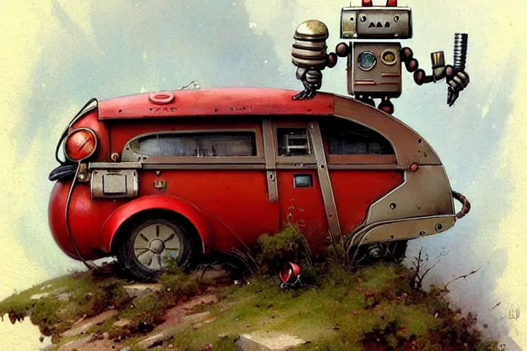 Prompt: adventurer ( ( ( ( ( 1 9 5 0 s retro future robot android mouse rv wagon tonka robot. muted colors. ) ) ) ) ) by jean baptiste monge!!!!!!!!!!!!!!!!!!!!!!!!! chrome red