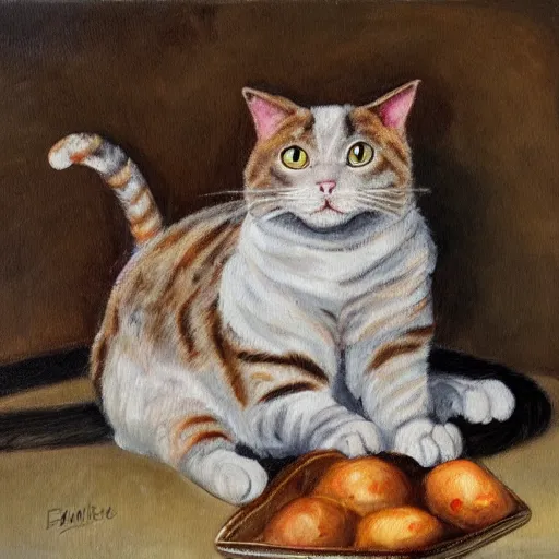 Image similar to the cat who ate potatoes, masterpiece painting by emilee duvont - jameson, who is honestly not very good