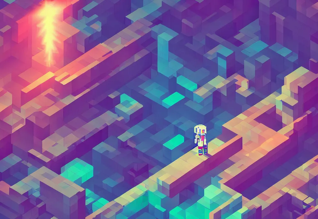 Image similar to isometric pixel art astronaut, vaporwave, cinematic lighting, 4 k