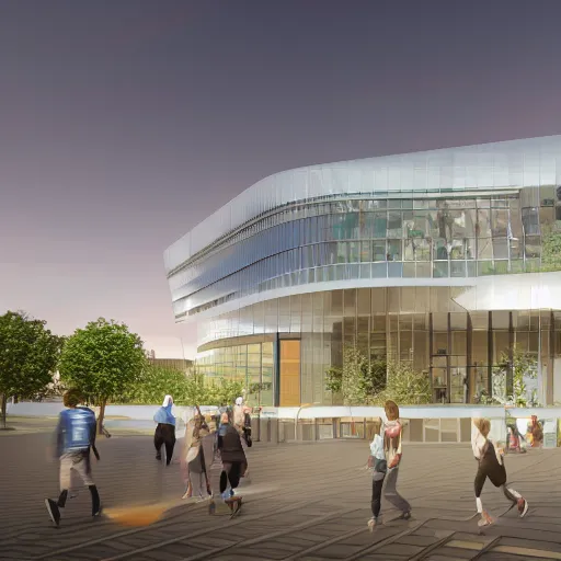 Prompt: concept design modern expansive glass university library building high quality octane render blender 8 k