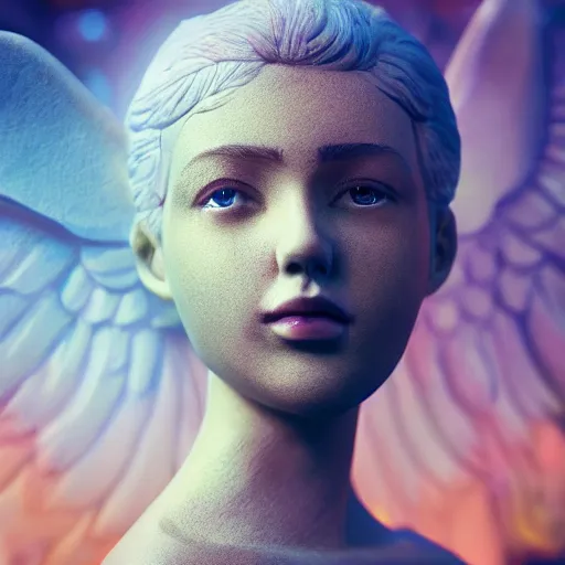 Image similar to masterpiece closeup portrait of a angel in a surreal dream landscape, cinematic lighting, Jayison Devadas style, 8k