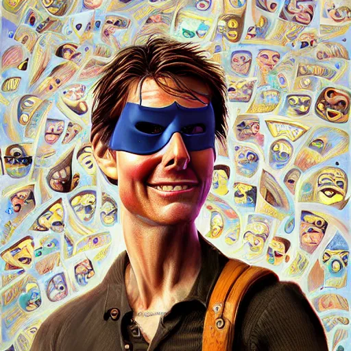 Image similar to Tom Cruise as The Mask, pixar cute, highly detailed, sharp focus, digital painting, artwork by Jeremiah Ketner + Mati Klarwein + Fintan Magee + Chris Mars