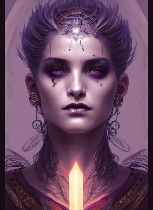 Image similar to a beautiful cinematic female Necromancer Sorceress, galatic shamen with Quantum energy fantasy, fantasy magic, short fade hair, undercut hairstyle, dark light night, intricate, elegant, sharp focus, illustration, highly detailed, digital painting, concept art, matte, art by WLOP and Artgerm and Greg Rutkowski and Alphonse Mucha, masterpiece