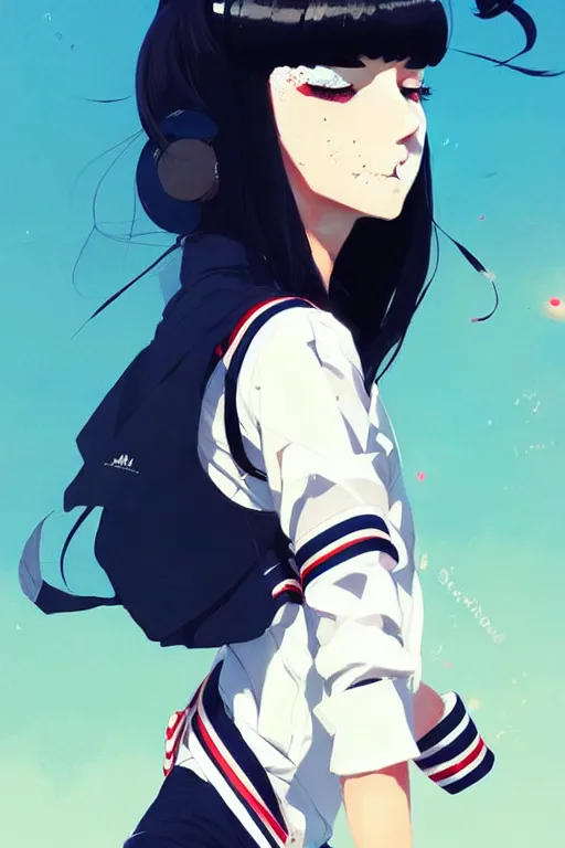 Image similar to a ultradetailed beautiful panting of a stylish woman wearing a sailor uniform, she has black hair, by conrad roset, greg rutkowski and makoto shinkai, trending on artstation