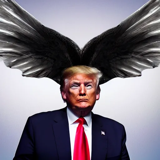 Prompt: donald trump with wings, flying, realistic, high detail, photo, 8k