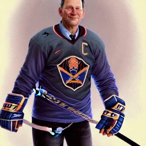 Prompt: beautiful portrait of hockey coach Clint Malarchuk, fantasy, intricate, elegant, highly detailed, digital painting, artstation, concept art, smooth, sharp focus, luxury fashion illustration, art by artgerm and greg rutkowski and alphonse mucha, brightly lit cinematic soft lighting, photorealistic