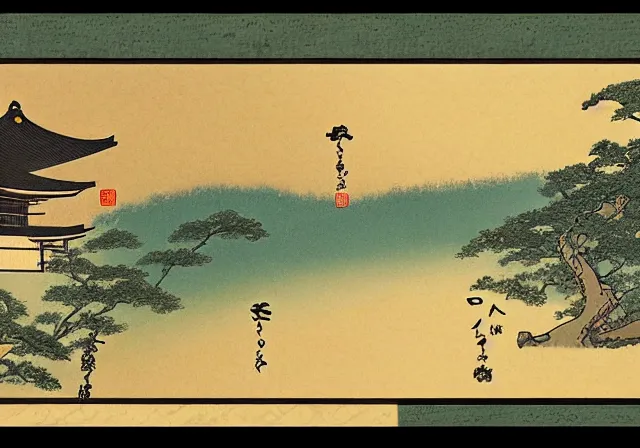 Image similar to ancient Japanese beautiful landscape mode concept art high realism