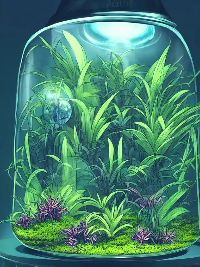 Image similar to concept art. illustration. sci - fi. plants from a different planet in a terrarium. high sci - fi. holographic, beautiful, ethereal