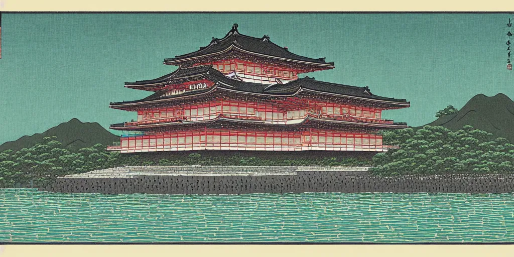 Prompt: the imperial palace, by kawase hasui