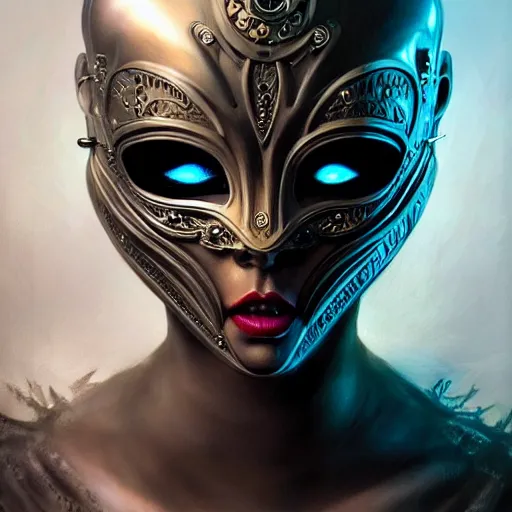 Prompt: Very very very very highly detailed epic photo of full face with scary venetian mask, intricate, dystopian, sci-fi, extremely detailed, digital painting, artstation, concept art, smooth, sharp focus, illustration, intimidating lighting, incredible art by Artgerm and Vincent di Fate and Anton Pieck