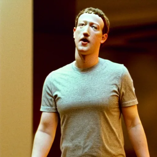 Prompt: Zuckerberg as the God of Sweet baby Rays movie still, cinematic Eastman 5384 film