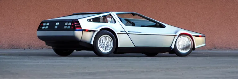 Image similar to a single delorean and tesla roadster hybrid, dslr