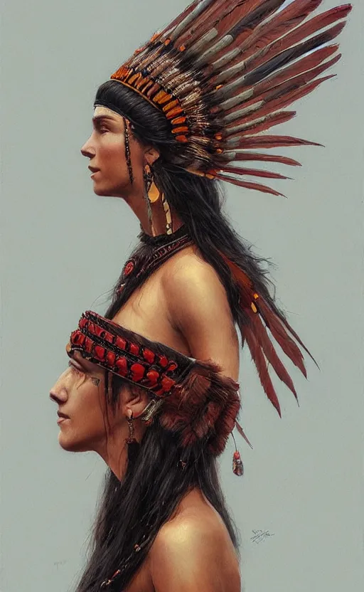 Image similar to gorgeous redskin woman wearing headdress, intricate, elegant, highly detailed, artstation, concept art, smooth, sharp focus, illustration, art by stefan kostic and greg rutkowski