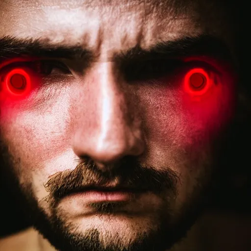 Image similar to a man with red glowing eyes