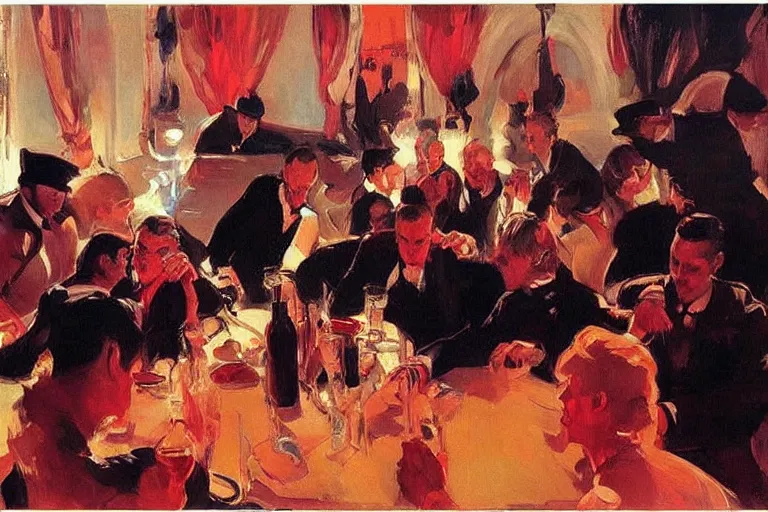 Prompt: glam rockers drinking brutal wine, inside a green room with red lights by joaquin sorolla, syd mead, extremely detailed