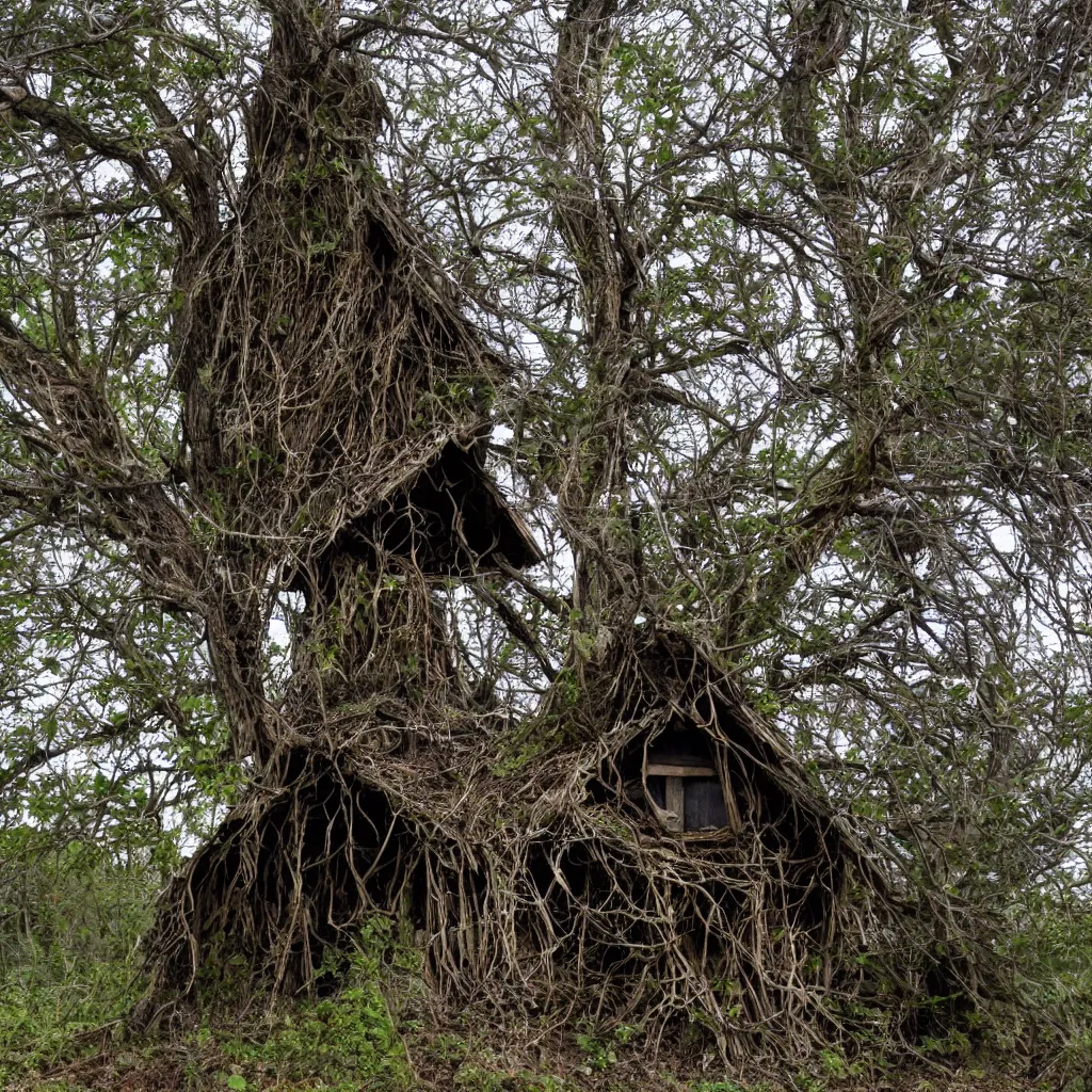 Prompt: a witch's hut in a tree