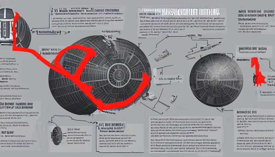 Prompt: infographic map of how to disable the tractor beam on the death star