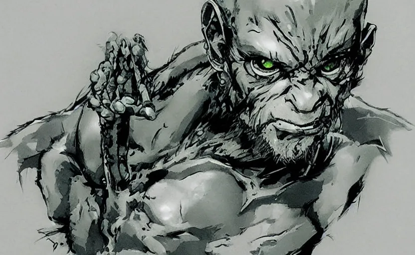 Image similar to yoji shinkawa drawing of gollum, metal gear solid