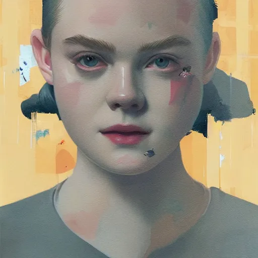 Prompt: Elle Fanning in The Godfather Part 2 picture by Sachin Teng, asymmetrical, dark vibes, Realistic Painting , Organic painting, Matte Painting, geometric shapes, hard edges, graffiti, street art:2 by Sachin Teng:4