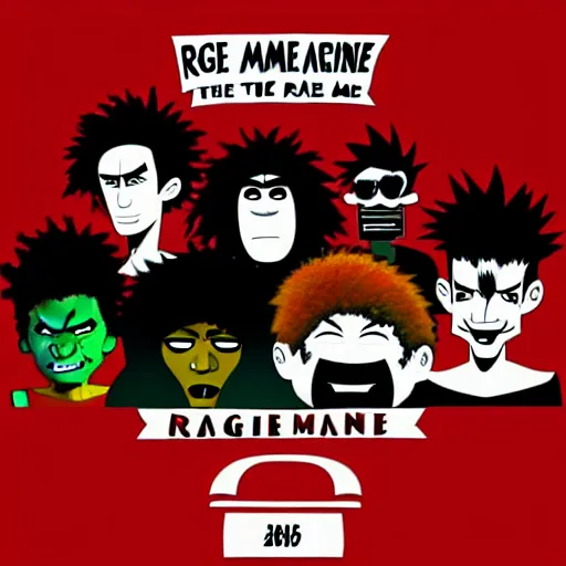 Image similar to [ rage against the machine ] band memebers in style of gorillaz!!, digital art, 2 d, cartoon style, artstation