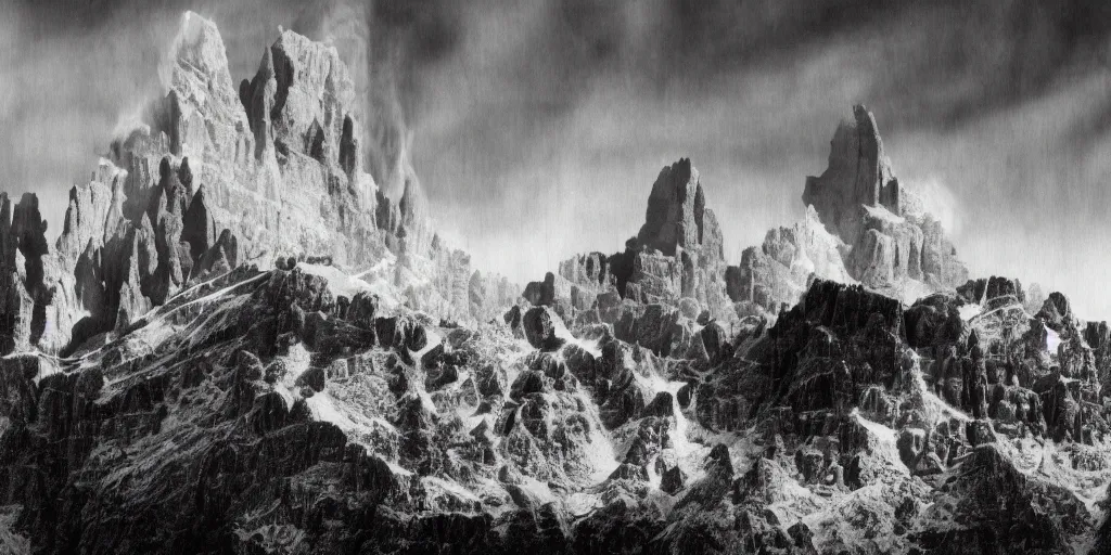 Prompt: 1920s photography of huge bonfire, dolomites in the background, occult signs, fire, alp, dolomites, alpine, detailed intricate insanely detailed octane render, 8k artistic 1920s photography, photorealistic, black and white, chiaroscuro, hd, by David Cronenberg, Raphael, Caravaggio