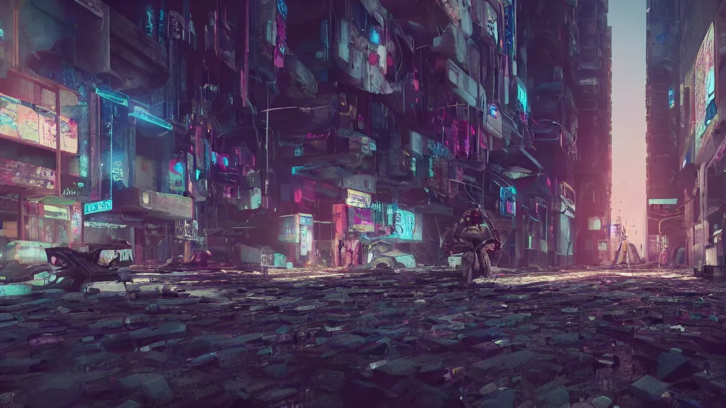 Prompt: exploring an abandoned, cyberpunk city, made in blender, octane render, cinematic, volumetric lighting, futuristic,, hyperrealistic, highly detailed, colourful 4 k hd