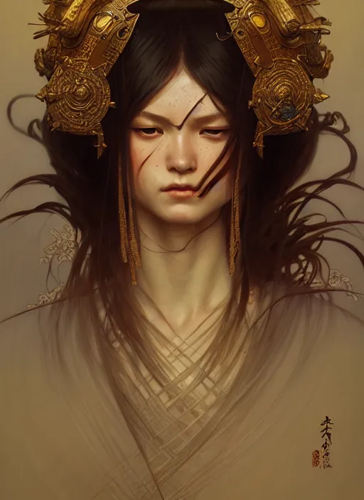 Image similar to organic samurai, diffuse lighting, fantasy, intricate, elegant, highly detailed, lifelike, photorealistic, digital painting, artstation, illustration, concept art, smooth, sharp focus, art by John Collier and Albert Aublet and Krenz Cushart and Artem Demura and Alphonse Mucha