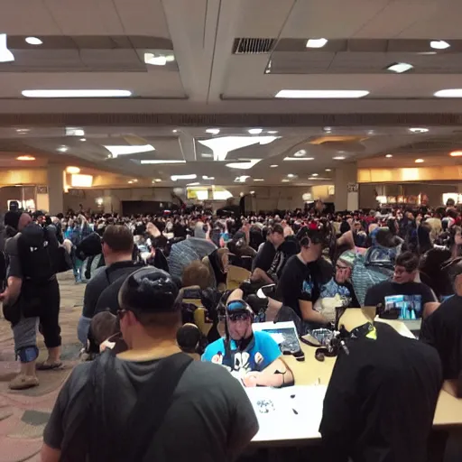 Image similar to A bunch of nerds at DEF CON linecon