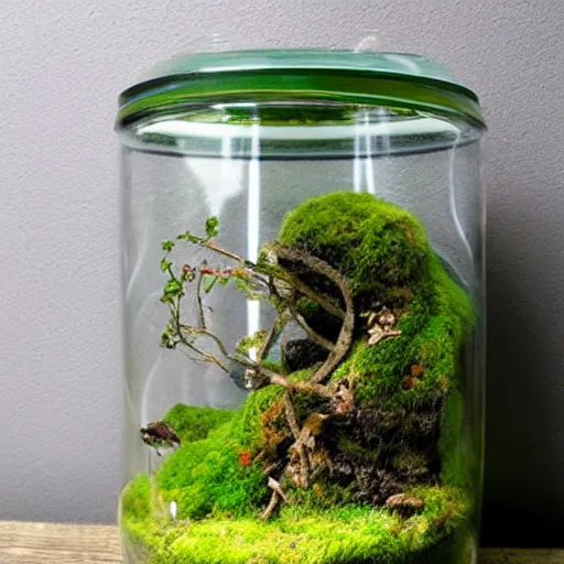 moss terrarium with a waterfall, Stable Diffusion