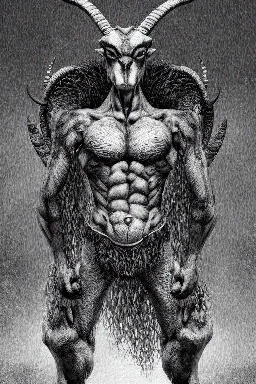 Prompt: goat humanoid figure, highly detailed, digital art, sharp focus, trending on art station, kentaro miura manga art style