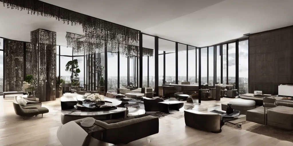 Image similar to new york penthouse inspired by Geoffrey Bawa, concept