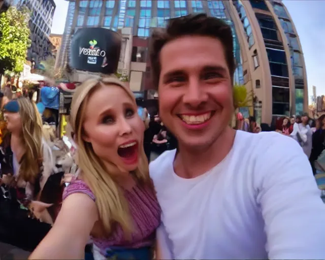 Image similar to gopro footage, first person view of my date with kristen bell, bedroom