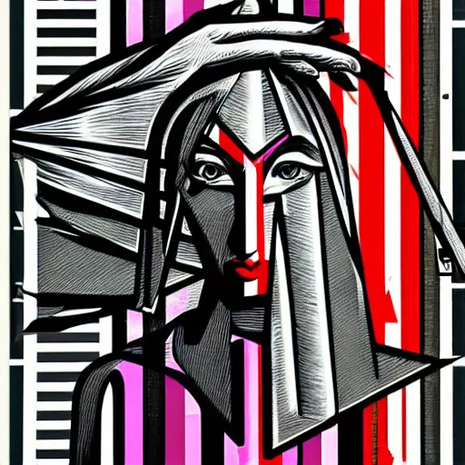 Image similar to Wall mural portrait of Pyramid Head, urban art, pop art, artgerm, by Roy Lichtenstein